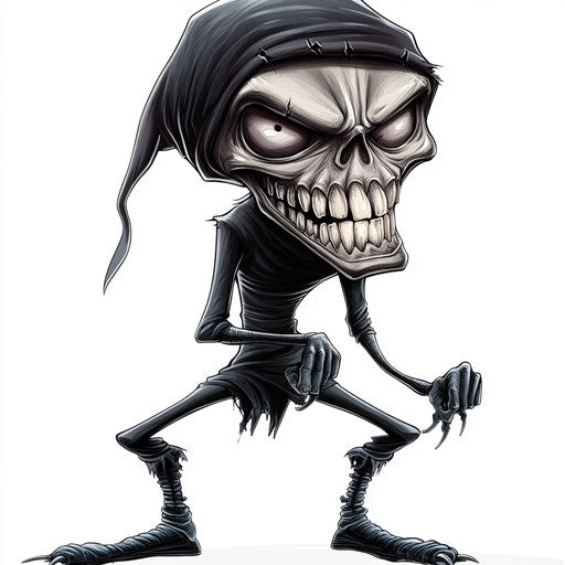 Humorous caricature of a grim reaper with human characteristics