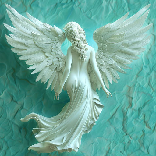 Photo realistic angel clipart on serene aqua background