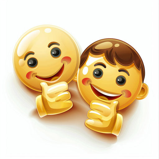 Two people with smiley faces pointing the thumb up symbol, feminine sensibilities