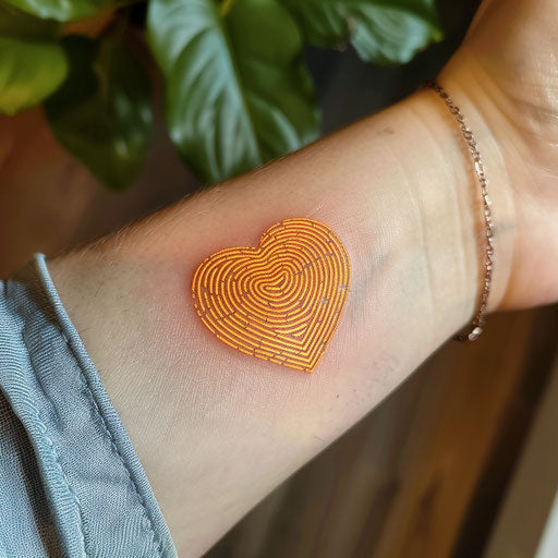Dynamic yellow heart tattoo with electric lines on white