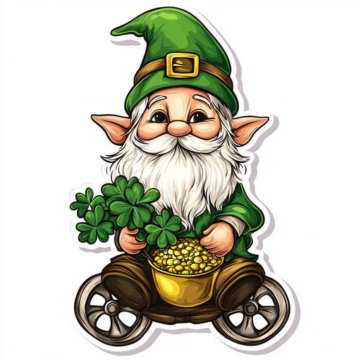 St. Patrick's Day, cute gnome sitting on wheels