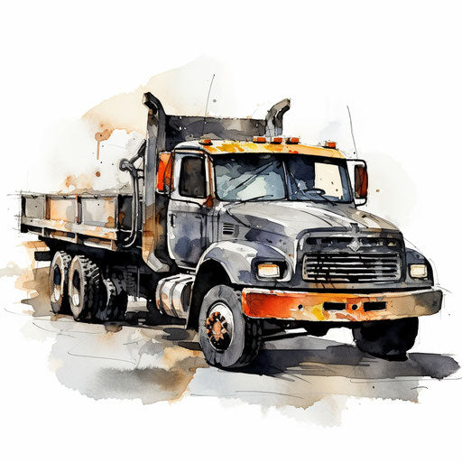 Tow truck clipart in the style of oil painting, on white background
