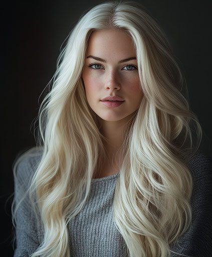 Elegant blonde woman with waist-length waves