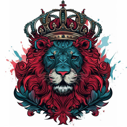 Sketch of crowned lion in traditional tattoo style