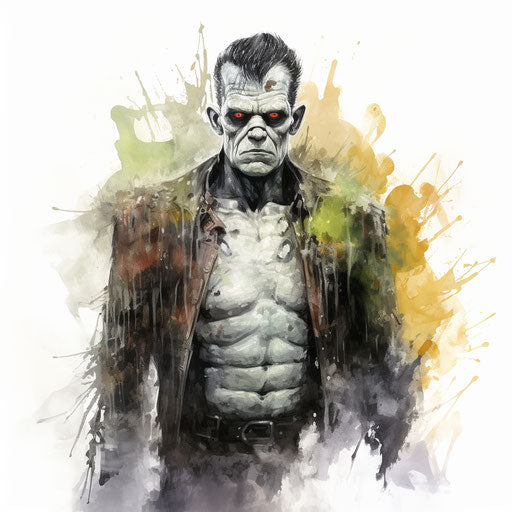 Frankenstein illustration in the style of Oil painting, on white background