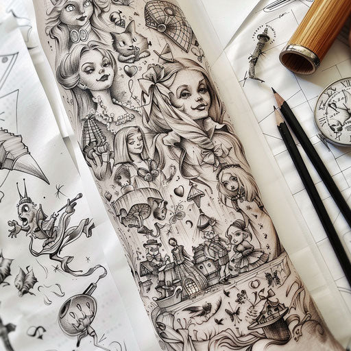 Alice in Wonderland sleeve tattoo design