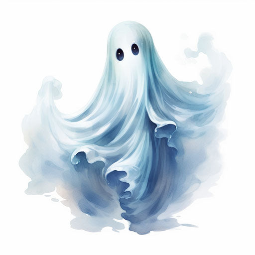 Cute ghost clipart in the style of Oil painting on white background