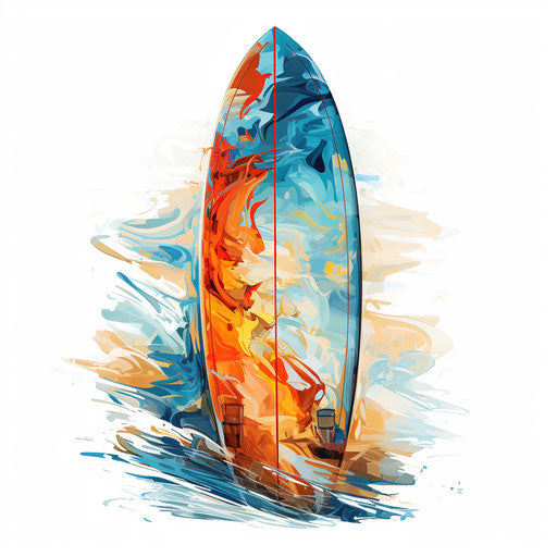 Surfboard clipart in the style of Impressionistic Art, on a white background
