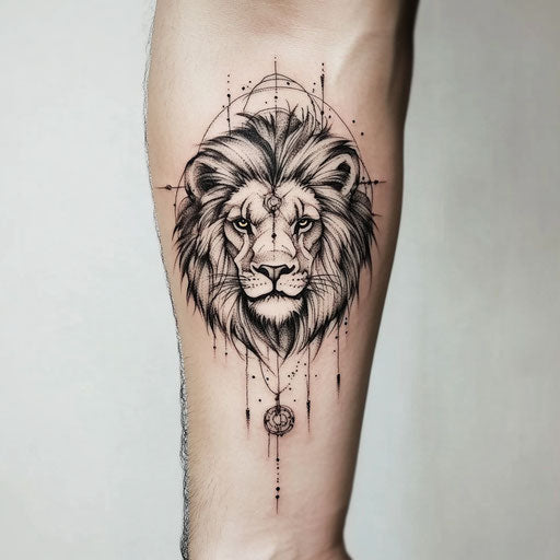 Sketch of arm tattoo with fierce animal motifs