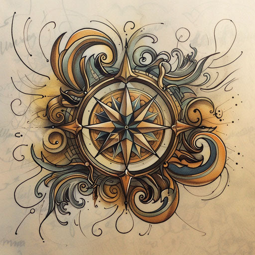 Art Nouveau compass rose tattoo sketch