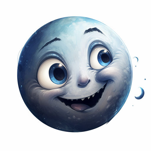 Moon cartoon PNG in the style of oil painting, on a white background