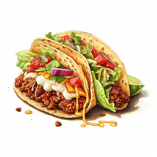 Taco clipart in the style of oil painting on white background