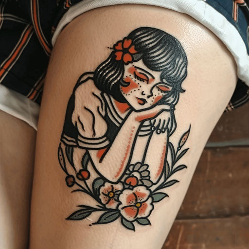 Depression tattoo with sailor motifs, in the style of Sailor Jerry