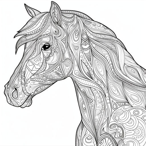 Stylized horse with geometric shapes, coloring book page