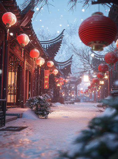 Animated illustration of a Chinese winter scene