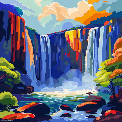 Athirapally Falls with abstract elements and bold colors