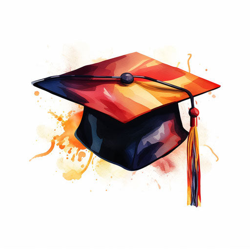 Graduation cap illustration in the style of Chiaroscuro Art, on white background