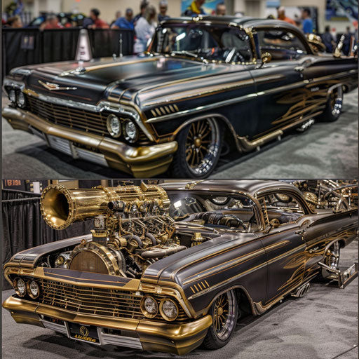 Steampunk version of 1967 Chevy Bel Air with brass accents