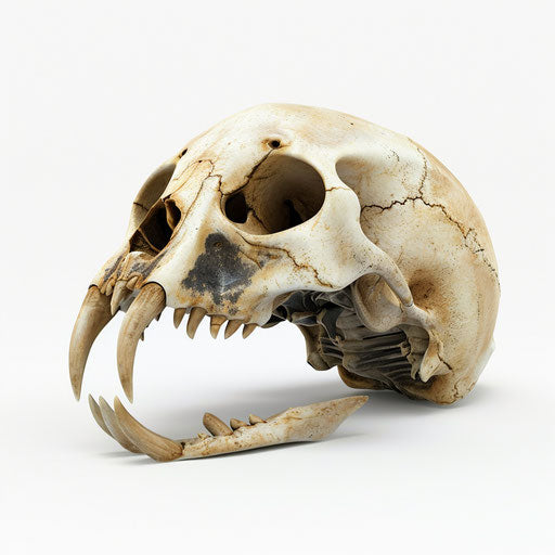 Early mammal skull in artistic style on white background