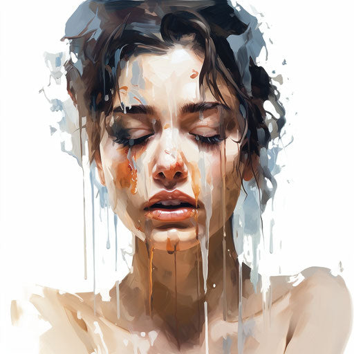 Crying illustration in the style of Oil painting, on white background