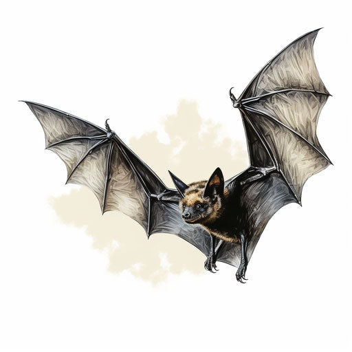 Bat clip art in the style of Oil painting, on a white background