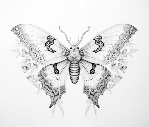 Moth with stylized wings on white background