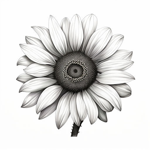 Black and white sunflower drawing on white background