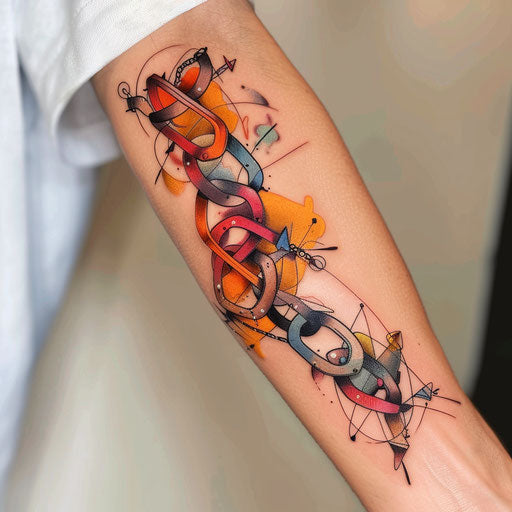 Anime style chain tattoo with bold lines and colorful shading