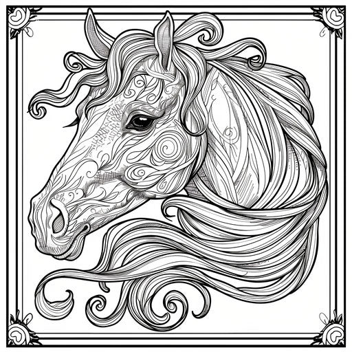 Horse head with flowing mane