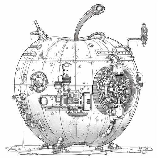 Apple with steampunk elements and mechanical details