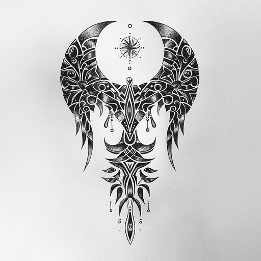 Sketch of tribal-inspired Virgo constellation tattoo