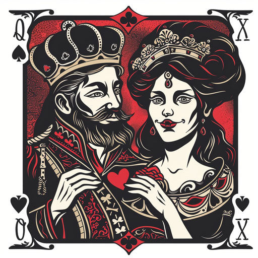 Classic king and queen in vintage tattoo red and black