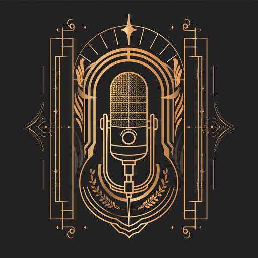 Art Deco podcast logo with luxurious gold elements on black