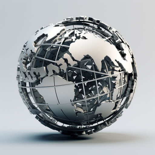 Low poly globe on white background, intricate blackwork style