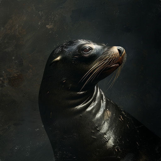 Dramatic shadows on sea lion, dark and moody
