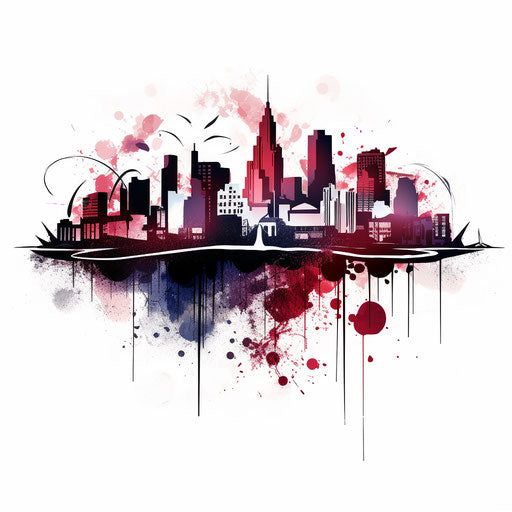 City clipart in the style of Chiaroscuro Art, on a white background