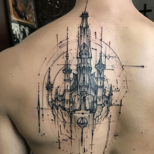 Gothic castle outline tattoo