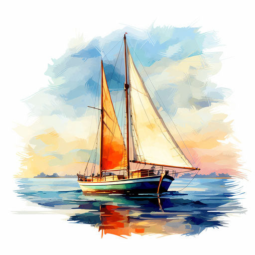 Yacht in oil painting style on white background
