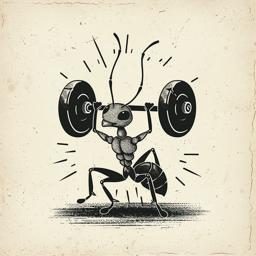 Energetic ant lifting weights