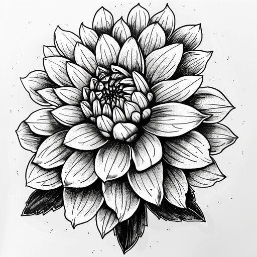 Retro comic book style dahlia tattoo sketch with halftones