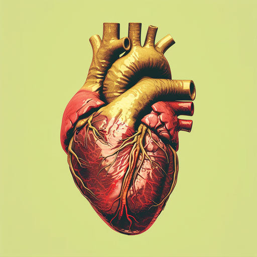 Human heart clipart on chartreuse background, hyper-realism