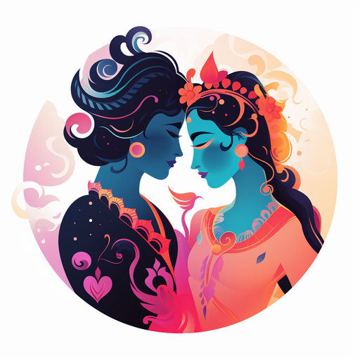 Radha Krishna clipart in Minimalist style on white background