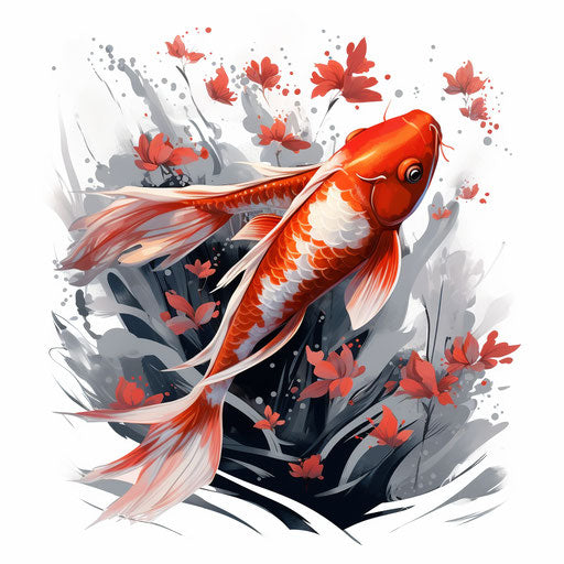 Koi fish in chiaroscuro art style on white background