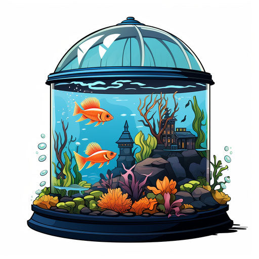 Aquarium clipart in the style of Chiaroscuro Art, on white background
