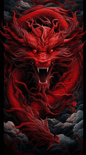 Red dragon design with meticulous line work and soft outlines
