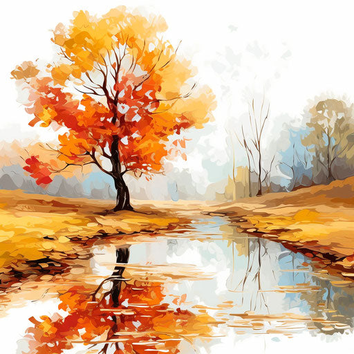 Autumn illustration in the style of oil painting, on white background