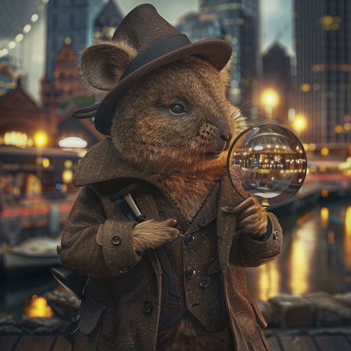 The detective quokka in the bustling city