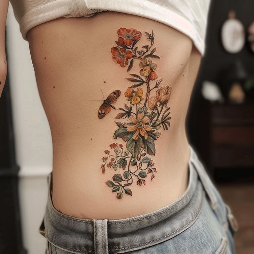 Botanical illustration on the ribs