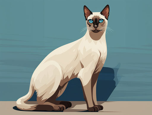 White Siamese cat on dark beige and teal floor