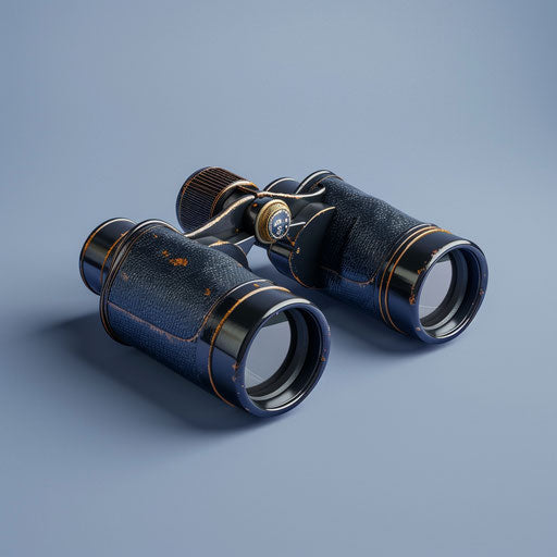 Realistic binoculars clipart on flat indigo background